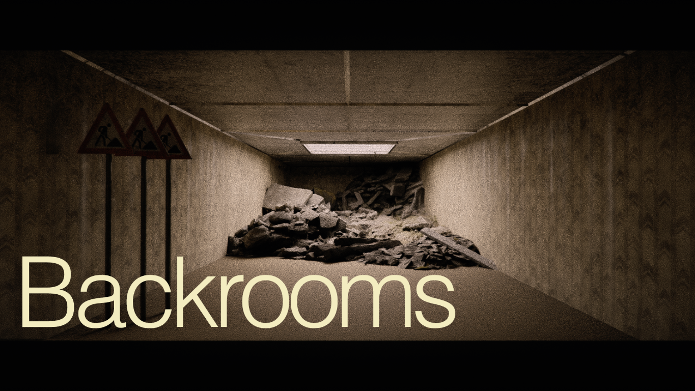 A dark, abandoned corridor blocked by rubble
